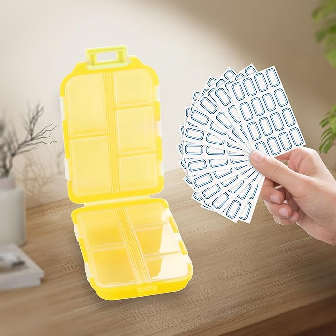 INVODA 12PCS 10-Compartment Pill Organizer BPA-Free Travel Pill Case with Daily Labels Portable Medicine Box for Vitamins, Supplements & Jewelry
