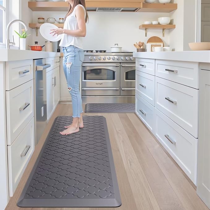 Kitchen Mats for Floor - Anti Fatigue Mats for Kitchen Floor - Non Slip Cushioned Rugs for Standing, Office, Sink, Laundry, Grey