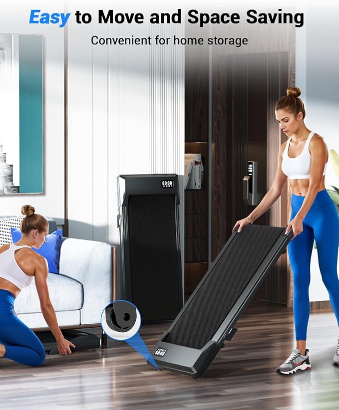 DeerRun Walking Pad Under Desk Treadmill with Incline, Quiet & Space-Saving Design for Home Office, 300 lbs Capacity, 0.6-3.8 MPH, App & Remote Control