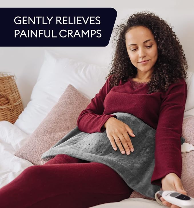 GENIANI Electric Heating Pad for Back Pain & Cramps Relief, Electric Throw, Auto Shut Off, Machine Washable, Heating Pad for Neck & Shoulder (12×24", Tabby Gray)