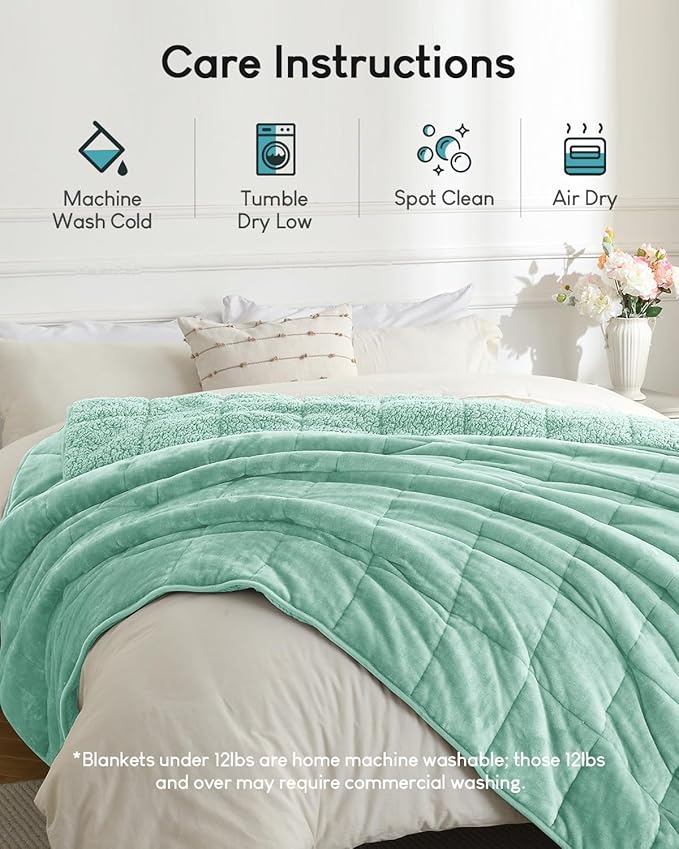 Cottonblue Weighted Blanket for Adults 20 lbs Queen Size 60x80 inches, Cozy Flannel Sherpa Weighted Throw Blankets Comfortable for Calming and Relax, Shaggy Fleece Bed Sofa Heavy Blankets, Dusty Green