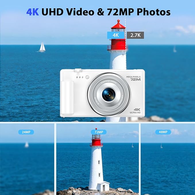 4K Digital Camera with Flip Screen, CCD Camera for Students, Compact Travel Cameras for Photography, 18X Digital Zoom Vlogging Cameras for YouTube, Ideal for Bignners Boys Girls Kids