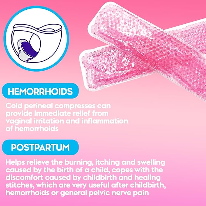 2 PCS Reusable Perineal Cooling Pad, Hemorrhoid and Perineal Ice Packs, Postpartum and Hemorrhoid Pain Relief, Hot & Cold Packs for Women After Pregnancy and Delivery(10X2.4in) Washable Sleeves