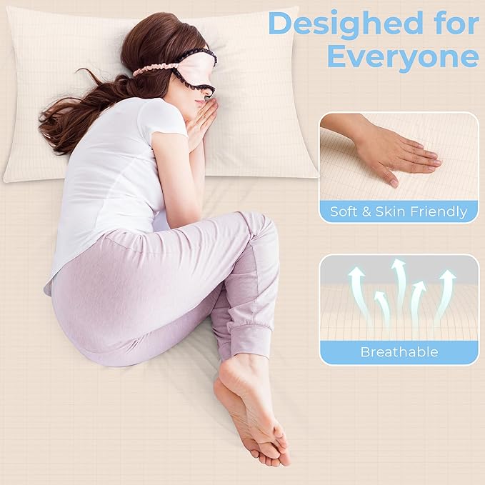 Grounding Pillowcase Queen for Better Sleep Conductive Earthing Pillowcase Pure Sliver Fiber with Grounding Cord 20x30in Beige