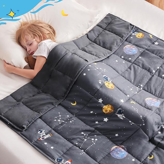 anfie Weighted Blanket Kids (50"x60" 10lbs) Cooling Weighted Blanket for Sleeping, Throw Size Breathable Blanket with Premium Glass Bead(Space Grey)