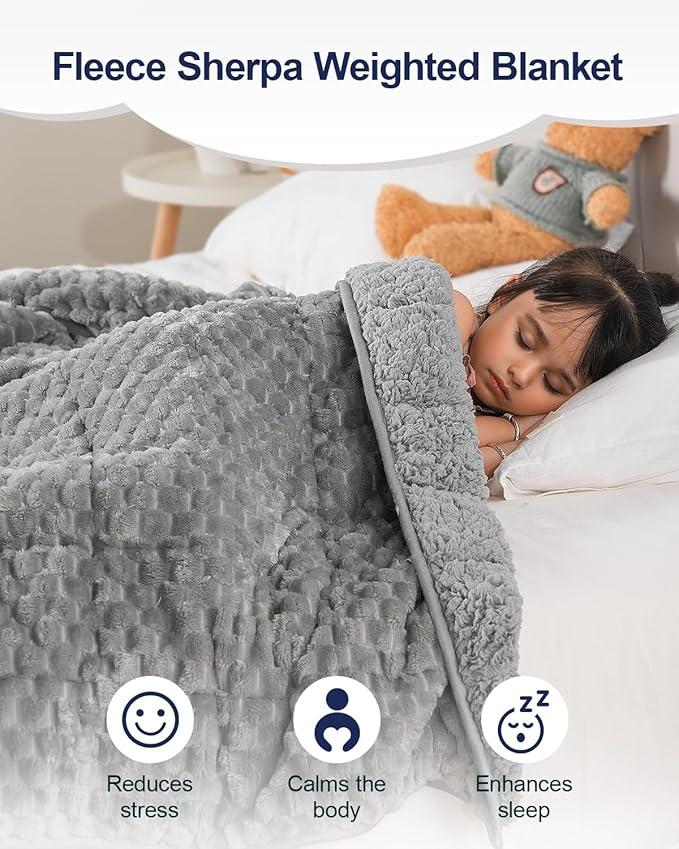 Super Soft Luxury Fleece Sherpa Weighted Blanket for Teens, 7lbs Small Weighted Lap Blanket for Adults, Turtle Shell Cozy Warm Throw for Winter, Compact Heavy Blanket for Better Sleep, Grey, 41"x60"