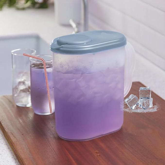 1 Gallon Water Pitcher with Lid & Pivot Top Spout -Slim Design Fits Fridge Door- Tea Pitcher 1 Gallon Plastic Pitcher with Lid 1 Gallon Pitcher with Lid Water Pitchers with Lids Plastic Water Pitcher