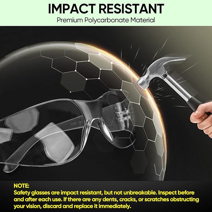 TICONN Clear Safety Glasses for Men and Women, Safety Goggles with Scratch Impact Resistant Meets ANSI Z87.1 Standard