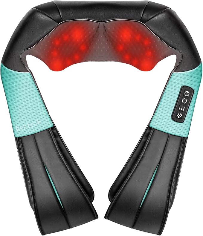 Nekteck Shiatsu Neck Massager with Heat for Pain Relief Deep Tissue, 2026 Upgraded 3D Back Shoulder Kneading Massage Pillow, Body Muscle Relaxation Tools Gifts for Him Her, Blue (NOT Cordless)