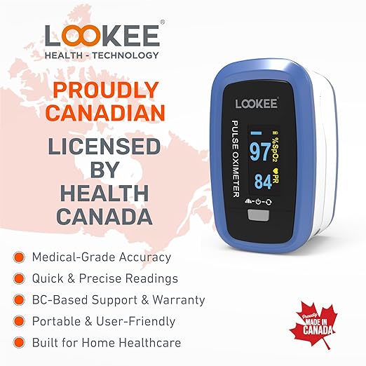 LOOKEE LK50D1 Deluxe Fingertip Pulse Oximeter - Finger SpO2 Blood Oxygen Saturation Monitor with Auto Rotate OLED Display Plethysmograph Waveform & Pulse Graph - Batteries Included