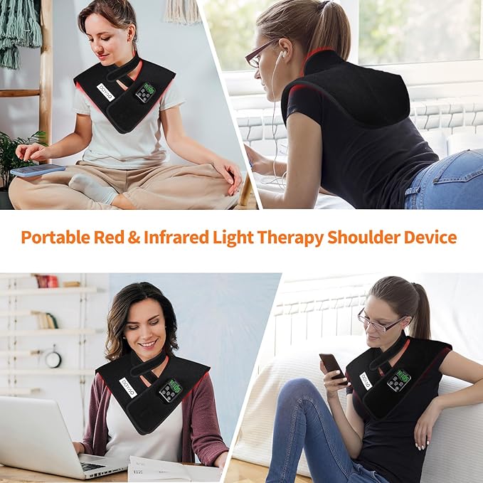 TUOB Red Light Therapy Device for Shoulder and Neck with 6000mAh Battery, Cordless 850nm Near Infrared Light Therapy Wrap for Shoulder Back Benefit for Joint Pain Relief Muscle Relax