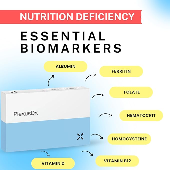 Vitamin and Iron Deficiency Test Home Kit | 7 Vital Biomarkers | Vitamin B12, Homocysteine, Hematocrit, Folate, Ferritin, Albumin, Vitamin D Test | At Home Nutrition and Blood Anemia Test Kit