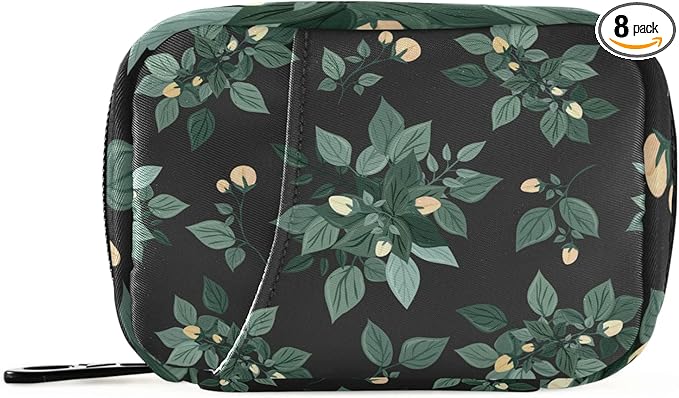 Flowers and Leaves Pill Box 7 Day Pill Case Travel Pill Organizer Bag with Zipper Portable Weekly Case Compact Size for Vitamin Supplement Holder