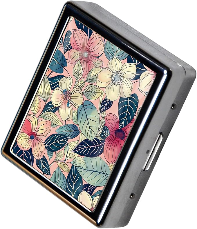 8‑Compartment Metal Pill Box Organizer – Portable Medicine Case 3″×2.6″ | Food‑Grade Dividers | Secure Snap Button Lid | Travel & Gift for Seniors (Blush Botanical Harmony)