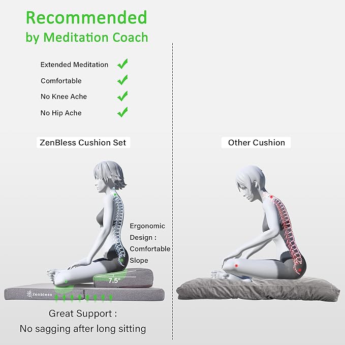ZenBless Zafu and Zabuton Meditation Cushion Set,Yoga Meditation Floor Pillow,Large Square Meditation Mat and Pillow Set for Sitting on Floor(23.6")