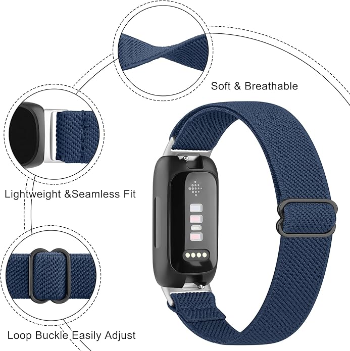 Vancle Elastic Bands for Fitbit Inspire 3 Bands Women, Breathable Adjustable Replacement Stretchy Nylon Loop Wristband Sport Straps Compatible with Fitbit Inspire 3 Fitness Tracker