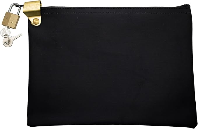Medication Zipper Hood Security Bag with Included Padlock and Keys, Small Pill Bag, Travel Carry Pouch, Medicine Storage, 9 x 6 inches (Black)