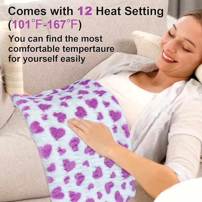ZXU Heating Pad for Back Pain Relief, Ultra Soft Sherpa Heating Pad for Cramps Relief with 12 Heat Setting and Auto Shut Off Function, Moist Heat Option, Machine Washable, Stay on Electric Heated Pad