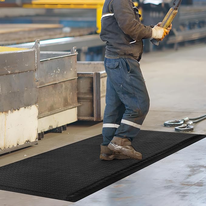 Nisorpa Anti Fatigue Mats Industrial 3' x 6' Ergonomic Standing Mat 15/16" Extra Thick Cushioned Shop Floor Mats Kitchen Mats Heavy Duty Commercial Diamond Plate Support for Leg & Back Pain, Black
