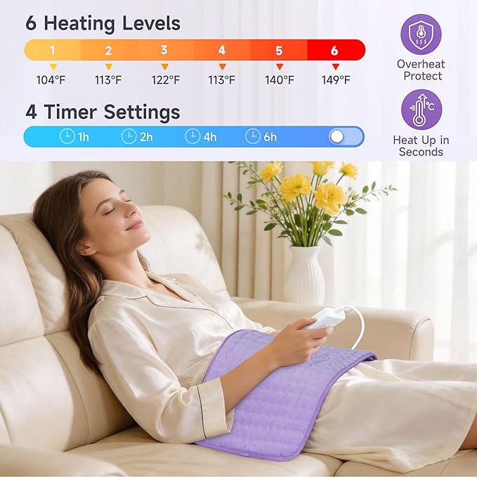Heating Pad for Back, Large Heating Pads for Body Muscle Pain Cramps Relief, 6 Heat Settings Machine Washable Electric Heating Pad, Birthday Christmas Gifts for Women Mom
