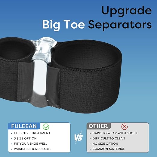 Big Toe Spacer/Corrector,Overlapping Toes, Bunion Pain Relief, Toe Alignment, Soft Silicone/Gel, 2 Loop,Day Night Wear,3 Sizes,Comfortable, Washable. (Black, MIDDLE: WOMEN 9.5-11 /MEN 6.5-9)