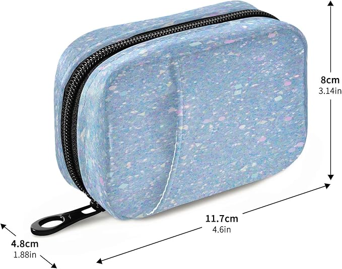 Bright Light Blue Pearl Glitter Pill Organizer Case 7 Day Small Cute Bling Travel Pill Box with Zipper Portable Weekly Vitamin Medicine Supplement Holder Pouch Bag