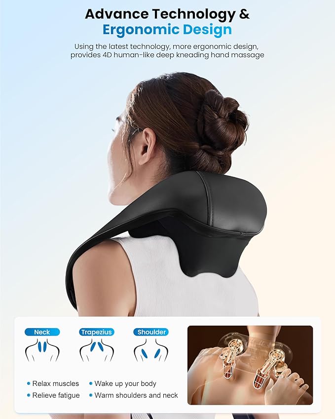 COMFIER Shiatsu Neck Massager with Heat, Cordless Neck and Shoulder Massager for Pain Relief Deep Tissue, Graphene Heating, 4D Kneading Massage Pillow -Black