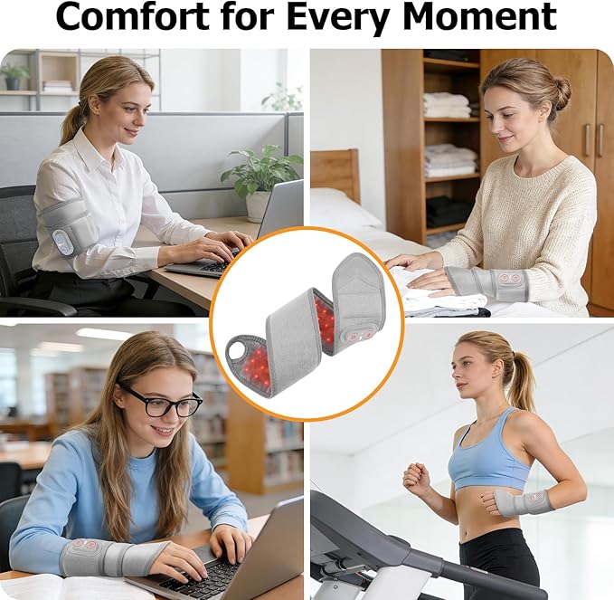 Cordless Wrist Heating Pad Massage, Wrist Massager with Heat and Red Light, Carpal Tunnel Massager, Red Light Therapy for Wrist and Hand, 660nm/850nm, Heated Wrist Wrap for Carpal Tunnel Relief