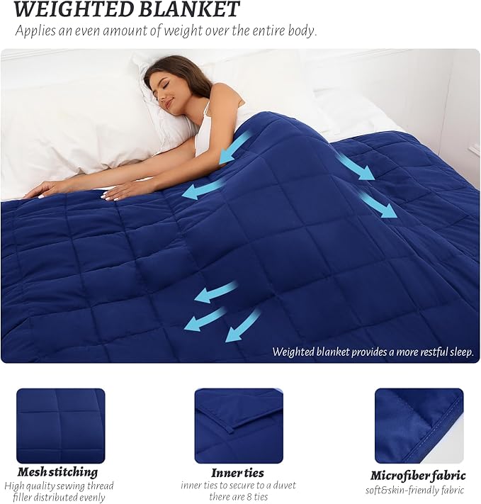 Weighted Blanket Queen Size NavyBlue 60''x80''x20lbs Weighted Blankets for Adults Heavy Blanket is Comfortable and Cozy