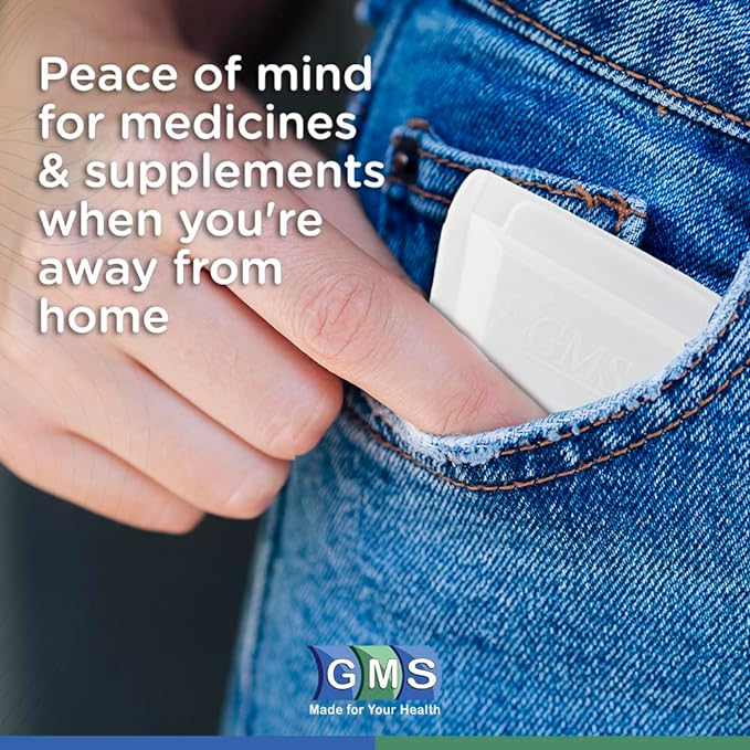 GMS Squeezable Pocket Pill Case - Small, Lightweight Pill Organizer Ideal for Travel - Holds Medicines Securely - Sturdy Design with Easy Fuss-Free Access - Pocket Sized & Discreet
