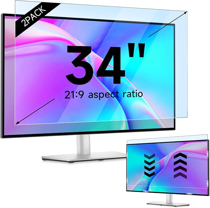 IPROKKO 【2 Pack 34 inch Anti-Blue Light monitor Screen Protector for 21:9 Widescreen,Removable Anti Glare Blue Light Blocking Screen Filter，LED PC Anti-UV Eye Protection Filter Film