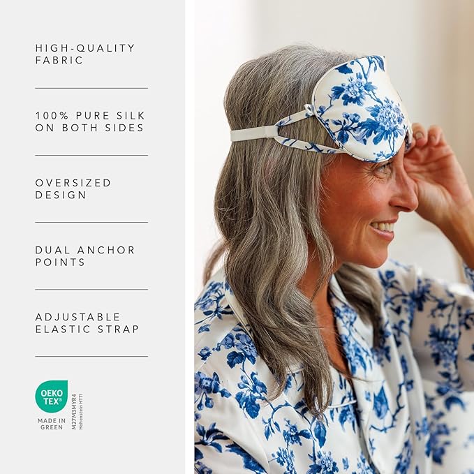 Fishers Finery 25 Momme Mulberry Silk Travel Sleep Mask |Adjustable Strap (Natural White-No Dyes)