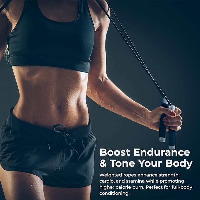 Sunny Health & Fitness Exercise Jump Rope for Fitness, Lightweight & Portable Skipping Rope with Durable Handles & Adjustable Exercise Rope with Optional Removable Weights