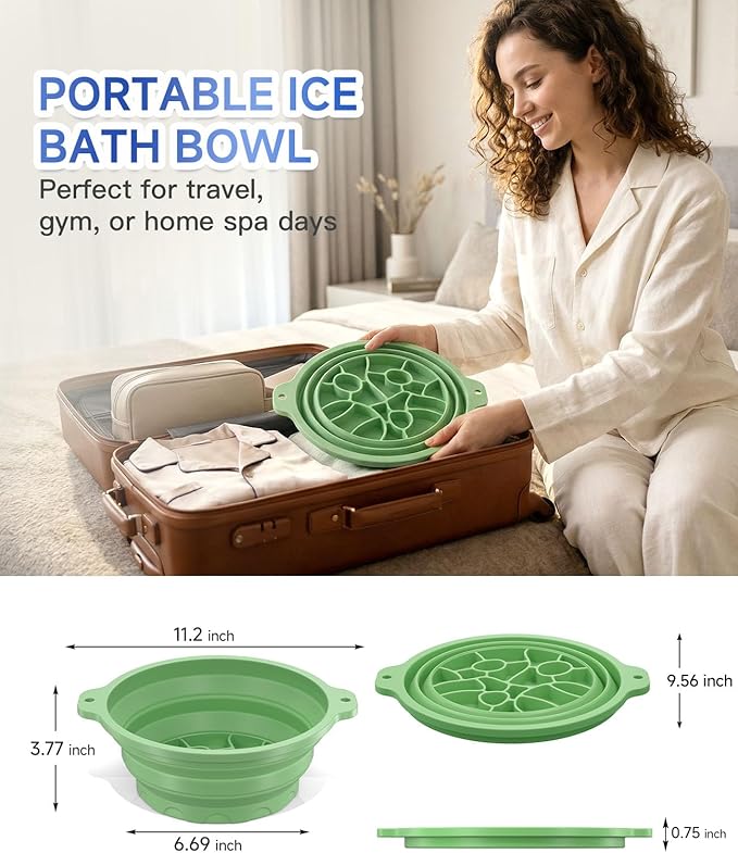 Face Bowl for Ice with Built-in Ice Tray – Collapsible Silicone Facial Ice Bath Bowl for Cold Plunge Therapy, Skin Tightening & Acne Relief – Portable Spa Tool for Home & Travel（Green