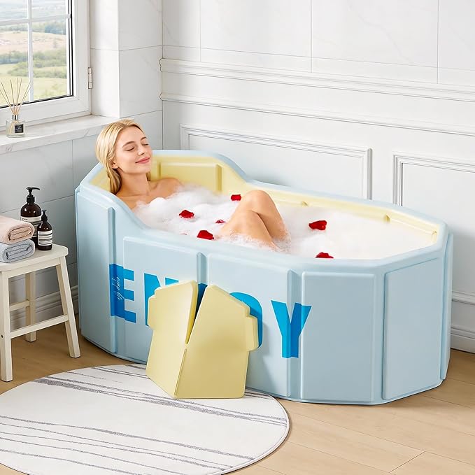Portable Foldable Bathtub, Freestanding Bathtub No Installation, Bathroom SPA Soaking Bath Tub, Shower Stall Collapsible Hot & Ice Bath Tub (Black+Green, 47.2"L x 21.6"W x 19.6"H)