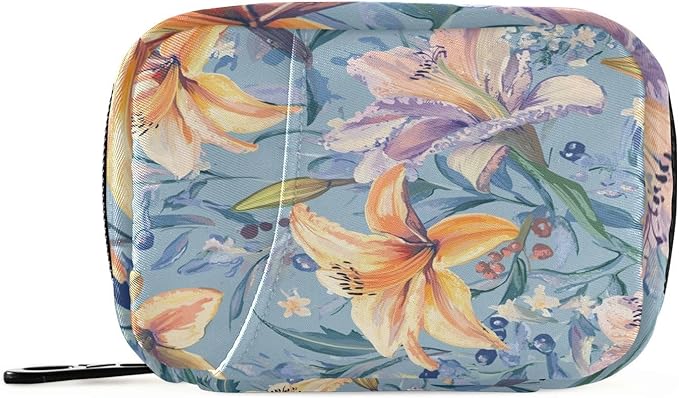 Sweet Lily Flower Oil Blue Travel Pill Organizer Case Box Container Weekly Portable Vitamin Medicine Holder Storage Bag with Zipper Removable