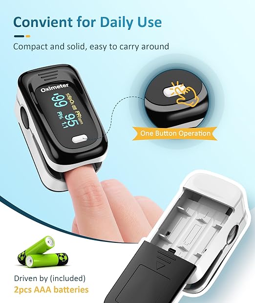 Fingertip Pulse Oximeter with Fast & High-precision SpO2 Measurement, Blood Oxygen Saturation & Pulse Rate Monitoring, OLED Screen with Large Fonts (Black & White)