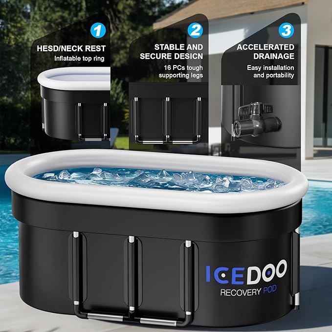 Upgraded 175-Gal Oval Ice Bath Tub with Air Ring, Portable Multi-Layered Cold Plunge Tub - Foldable & Inflatable, with Lid, for Athletes & Adults,Ideal for Home, Gym & Outdoor Use