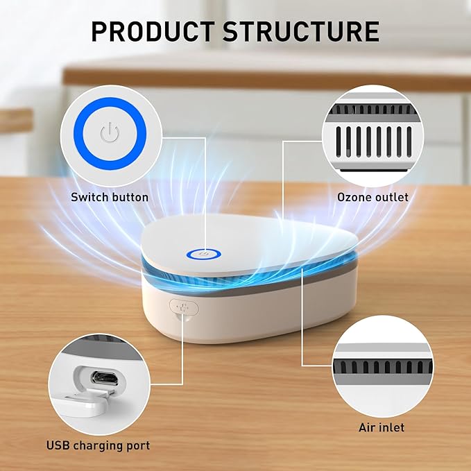 Mini Battery Powered 20mg/h Ozone Machine for Hunting Home Shoes cabinet Fridge Cat litter(White)