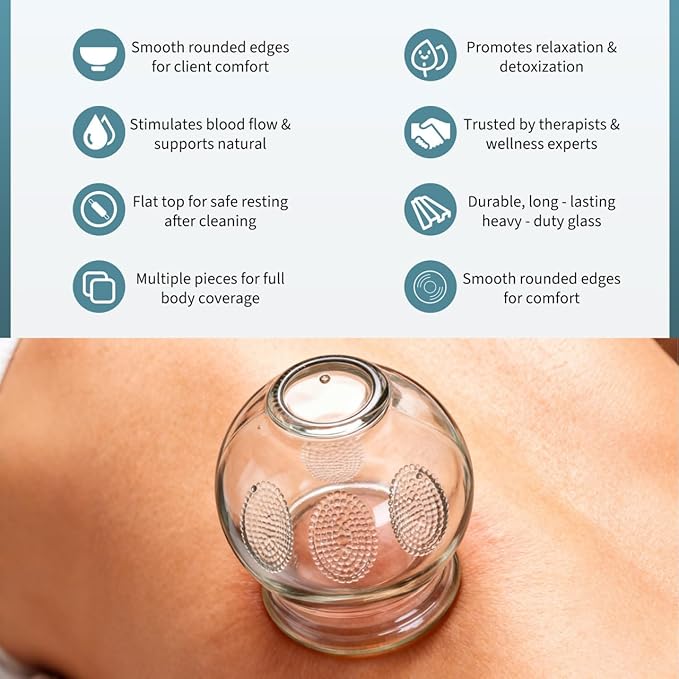 7 Pcs Glass Cupping Set with Finger Grips, Traditional Chinese Fire Cupping Therapy Jars for Back Muscle Tension Relief, Ventosas para Masaje Muscular (2.36X2.16X2.16In)