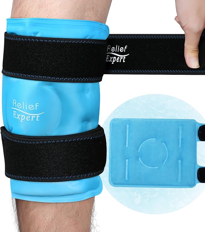 Relief Expert Knee Ice Pack Wrap Around Entire Knee, Large Ice Pack for Leg Soothing Discomfort, Reusable Ice Wraps with Cold Compress for Musclar Relaxation, Post-Workout Recovery,L