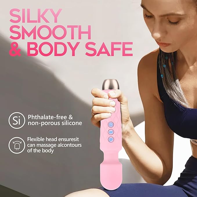 Personal Massager, Handheld Wireless Massager, Waterproof and Portable, 20 Speeds 8 Patterns Cordless Massagers for Neck, Back Pain, Leg and Hand Pain & Sports Recovery, Pink