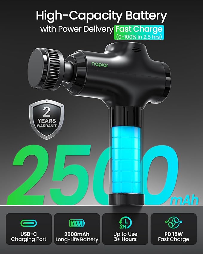Muscle Massage Gun with Heat and Cold - Deep Tissue Percussion Massager for Muscle Recovery, Pain Relief & Relaxation, Quiet Powerful, Smart LED Display, Ergonomic Grip with Carrying Case