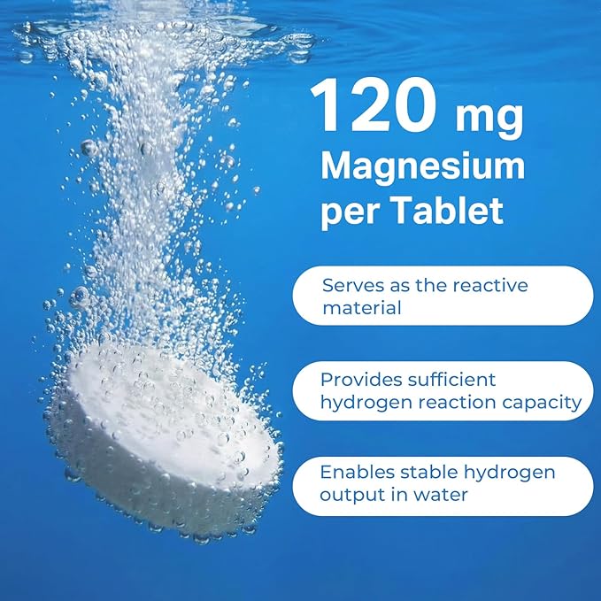 Hydrogen Water Tablets - 12 PPM H2 Molecular Hydrogen - 120 mg Magnesium-Based Reaction System - Supports Antioxidant Defense, Cellular Health, Energy & Brain Function - Non-GMO, Unflavored 60 Tablets