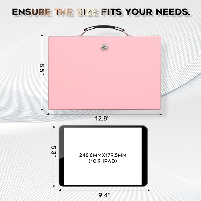 xydled Fire Resistant Safe Fire Safe Box with Key Lock for Home Office Security Storage for Valuables Documents,12.8 x 8.5 x 4.5 Inch,Pink