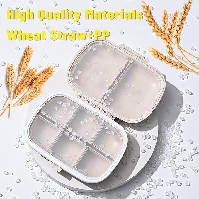 2PCS INVODA Pill Organizer Travel Pill Box 8 Compartments Moisture Proof Small Pill Case for Pocket Purse Daily Pill Container Portable Medicine Fish Oil Vitamin Holder