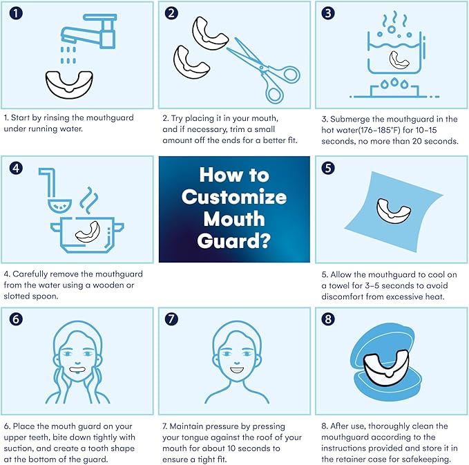 Mouth Guard for Grinding Teeth at Night: Moldable Sleeping Mouthguards for Clenching and Bruxism Protection - Custom Fit Nighttime Sleep Guards for Adults with 12 Cleaning Tablets