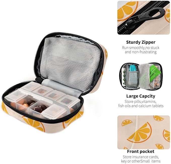 Lemon Medicine Organizer Daily Vitamin Fruit Travel Pill Organizer Daily Medicine Container Twill Pill Case Bag