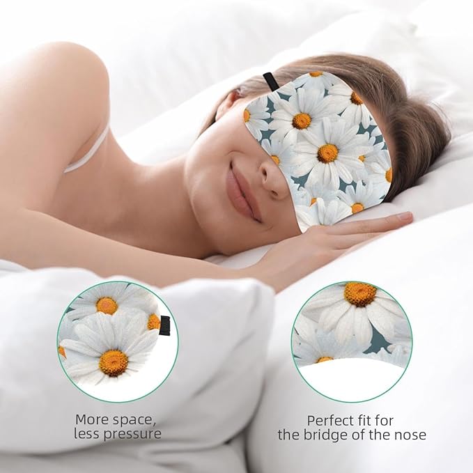 2 Pack Sleep Eye Mask for Women Men, Soft Breathable Eye Cove No Pressure Blackout Night Blindfold for Sleeping Light Blocking with Adjustable Strap, Little Daisy