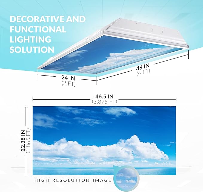 OCTO LIGHTS Fluorescent Light Covers Cloud Sky Panel for Ceiling Lights, Light Covers for Ceiling Lights Classroom 2x4 (22.38"x46.5") Backlit Film Insert for Fluorescent Light Fixtures (Pack of 1)